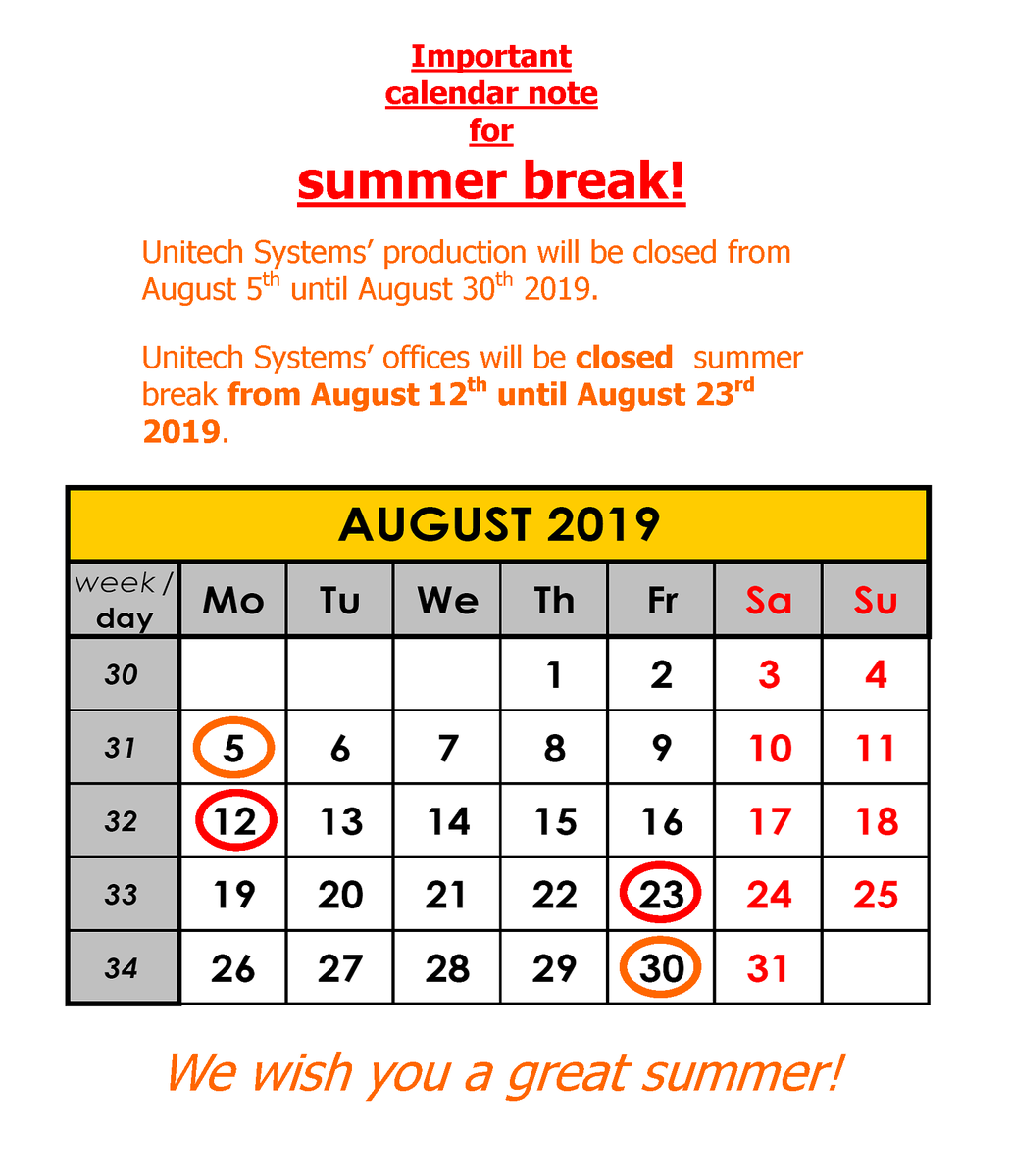 Unitech_Systems's tweet image. summer break calendar note