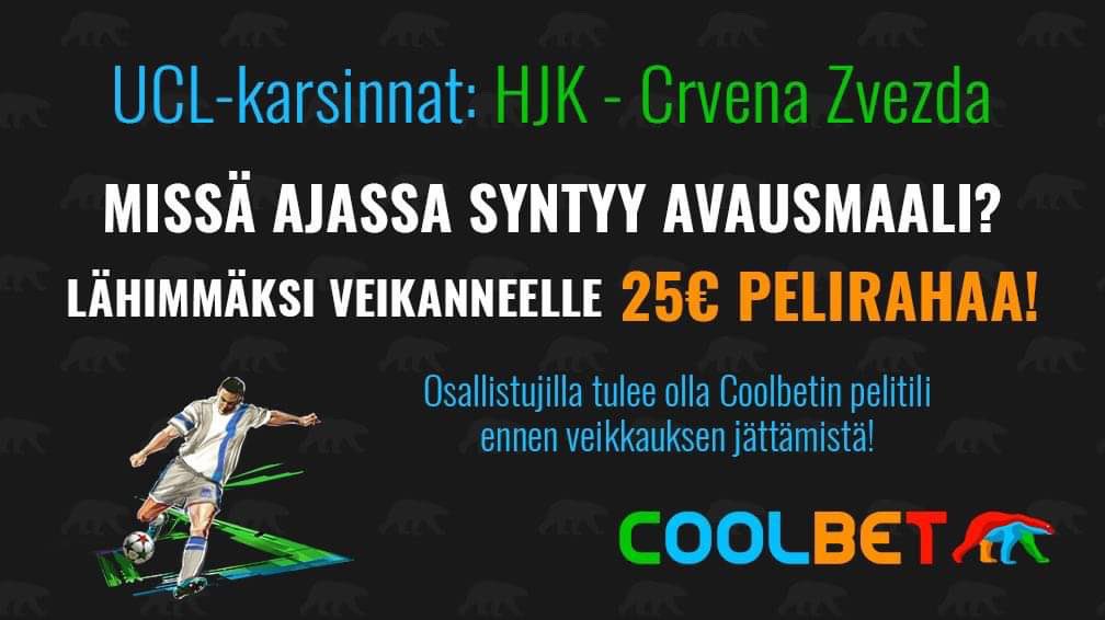 COOLBET-SKABA!

Veikkaa HJK - Crvena zvezda -ottelun avausmaalin syntyaika ja voita 25 € pelirahaa.

Ehdot: RT + Seuraa. #HJK #UCLfi