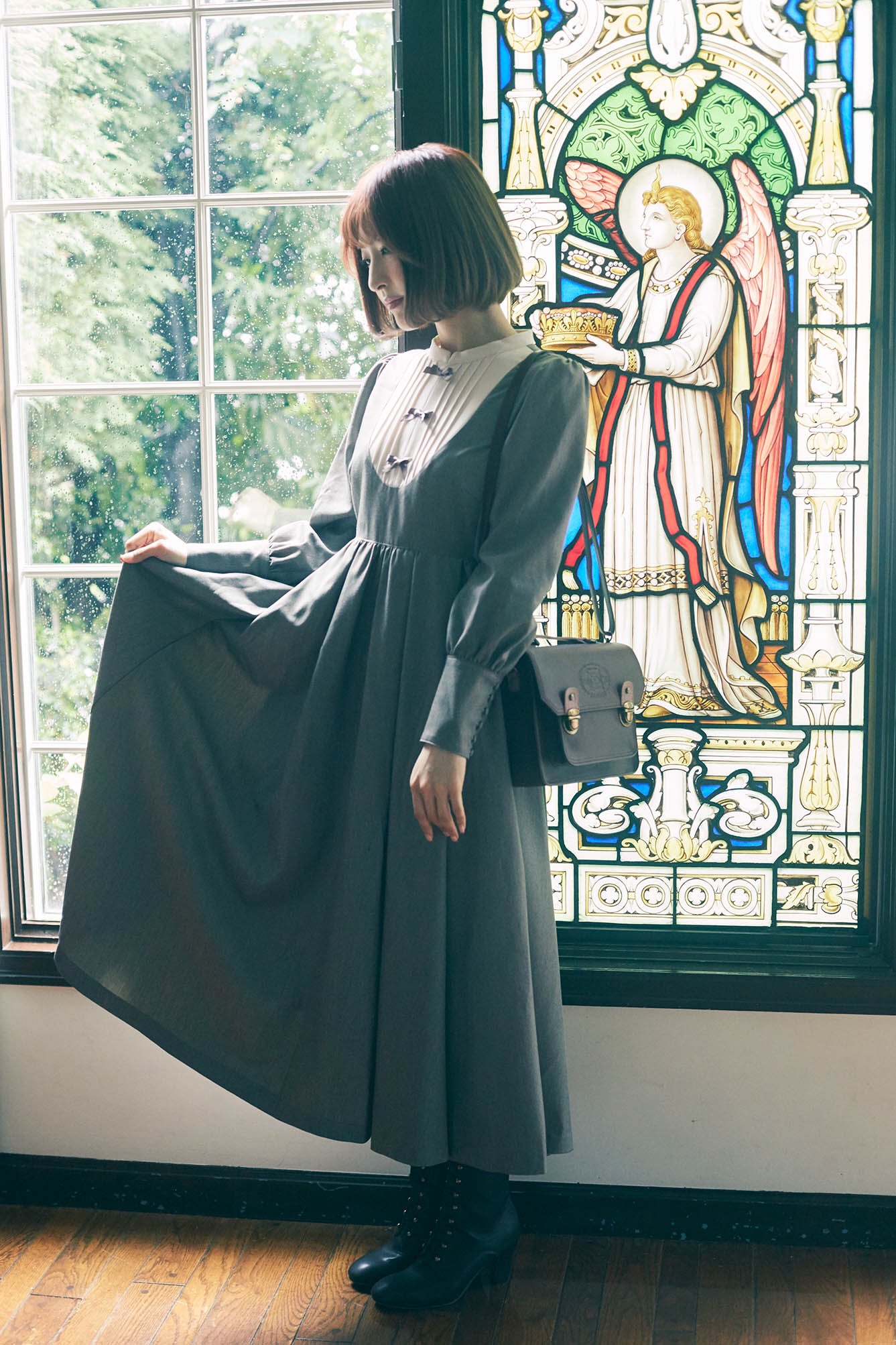 メゾンドフルールプチローブカノン エンパイアギャザーベロア ロング