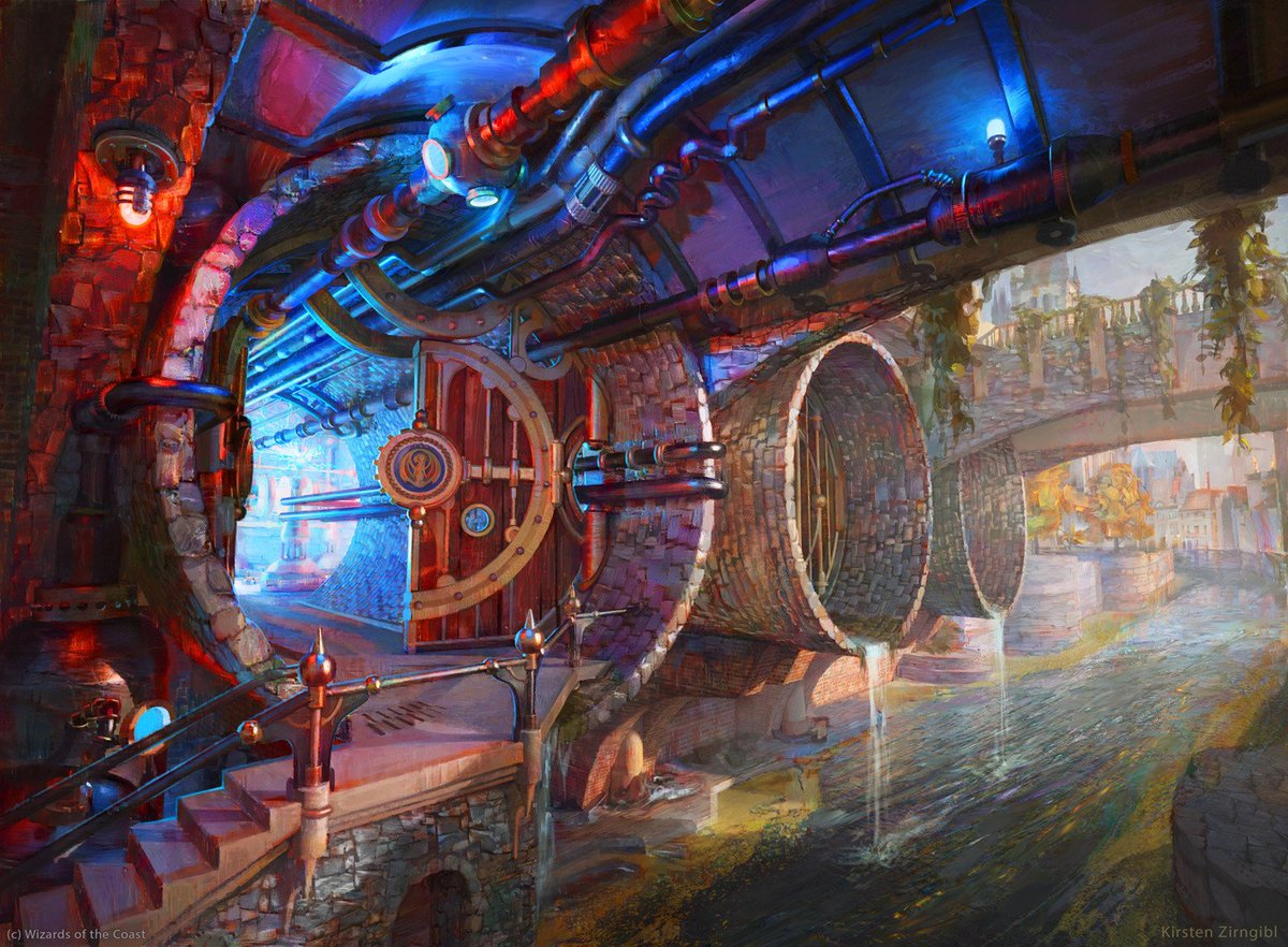 DizneyReject's tweet photo. @winnemall Hey, I've got a question for you. What is this Izzet art depicting? It looks as if it is supposed to be secret, yet it seems like anyone could find it or even see it easily without much searching. What would this even lead to, city utility or independent lab? https://t.co/CHeKY3kjCt