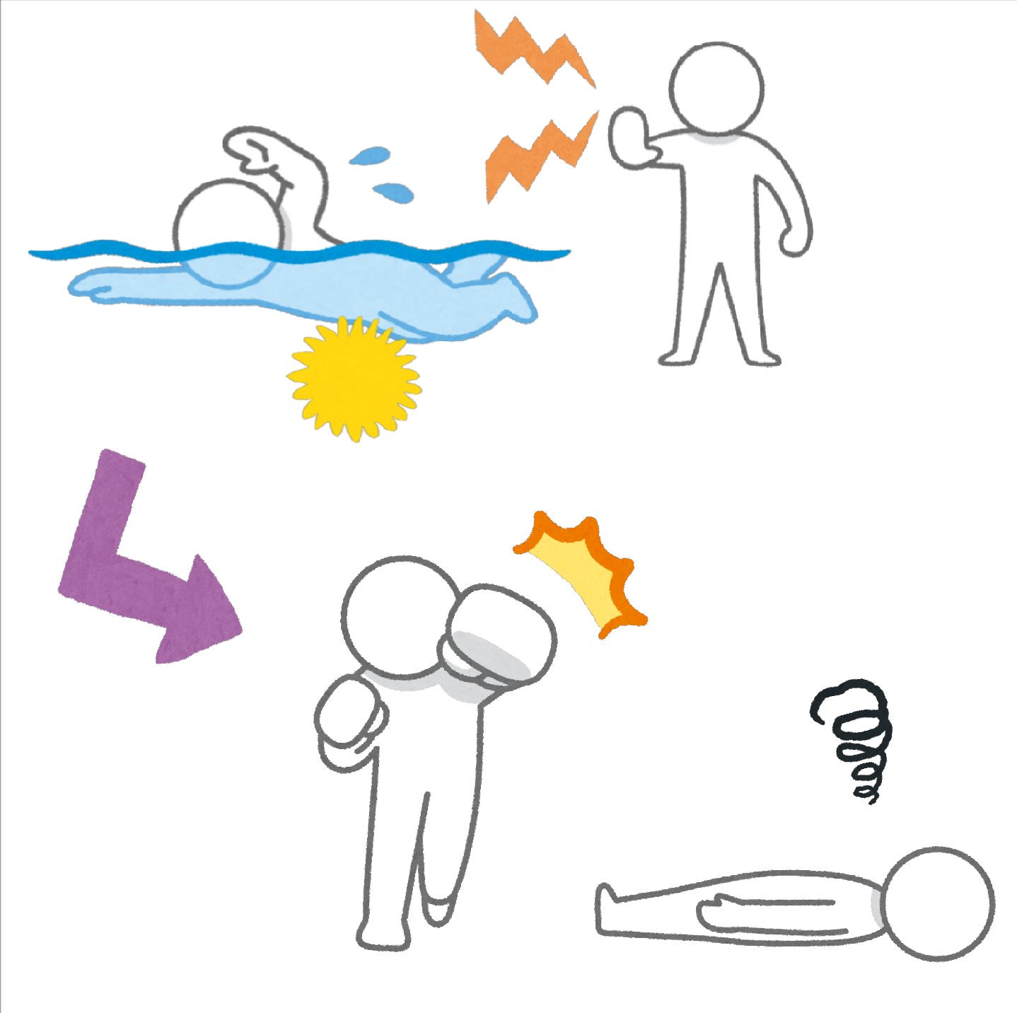 まいチクをいらすとやで再現 Dayukoume 再現難易度 使ったイラスト 9枚 ふきだしのイラスト 泳ぐ棒人間のイラスト 水中 止めている人のイラスト 棒人間 天気のアイコン 雷 矢印のイラスト 直角 パンチを出す人のイラスト 棒人間 横から見た棒