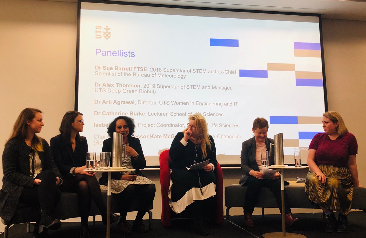 VerityFirth's tweet photo. What a super cool panel of STEM Superstars! ⁦@sue_barrell⁩ ⁦@DRAT_Science⁩ Dr Arti Agrawal, Dr Catherine Burke, Isabella Hajduk, ⁦@Kate_M_McGrath⁩ #UTSEqualFutures ⁦@UTSEngage⁩ ⁦@UTSSocialImpact⁩ https://t.co/tAbmjTaSea