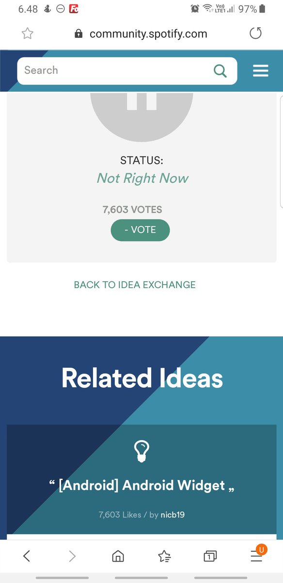 LexA_FI's tweet photo. If 500 votes without timelimit is a top idea, what is 10 000 in three days?

@Spotify
#SpotifyWidget #BringBackTheWidget https://t.co/L4oHovceN4