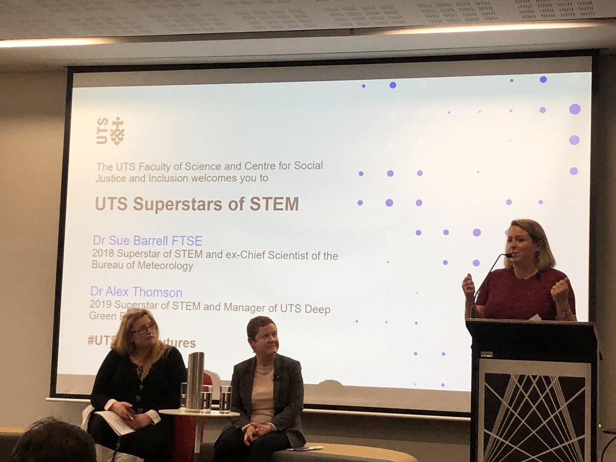 emmafcamp's tweet photo. Inspirational talks from Sue Barrell and Alex Thompson (@DRAT_Science) #SuperstarsofSTEM on their experiences as #WomenInSTEM. #UTSEqualFutures @UTS_Science @UTSEngage @UTSSocialImpact @uts_c3 https://t.co/aiPIhgAm90