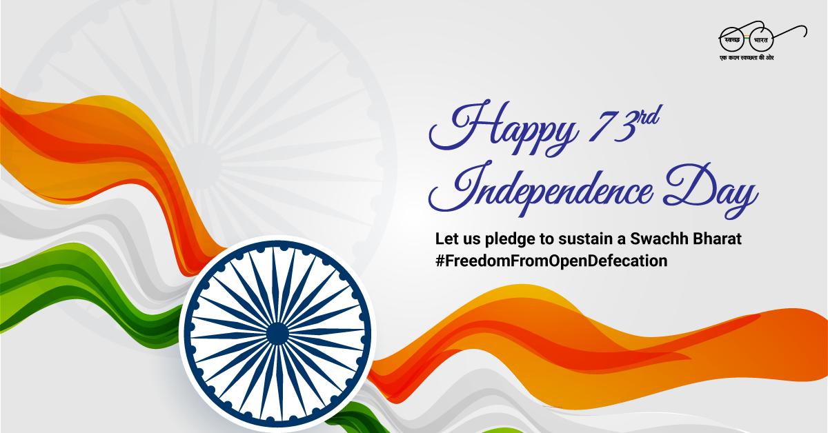 swachhbharat's tweet photo. Team #SwachhBharat wishes you a happy #IndependenceDay2019 . Let this momentum of #Swachhata continue as we head towards building an #ODF India.🇮🇳
#FreedomFromOpenDefecation https://t.co/yLpryMri1w