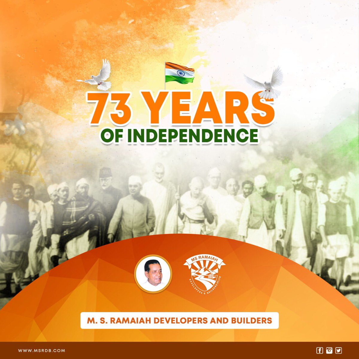 OfficialMSRDB's tweet photo. With unity, peace, harmony and faith, may #India shine on forever more. The #MSRDB family wishes every #Indian across the world a happy #IndependenceDay. Together, let us gather courage, remember the sacrifices of our ancestors and act for a progressive #India. #MSR https://t.co/xFPW9PIjzr