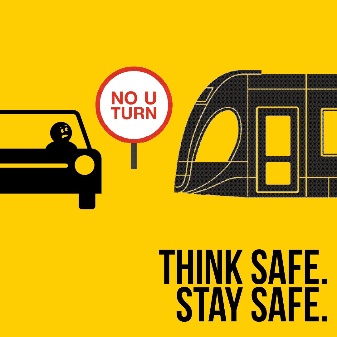 gclightrail's tweet photo. RAIL SAFETY WEEK | CAR DRIVERS: Only perform U-Turns where U-Turn permitted signs are displayed #gclightrail #ridetheg #tramsafety @TrackSAFE https://t.co/NcWY9A2gkb