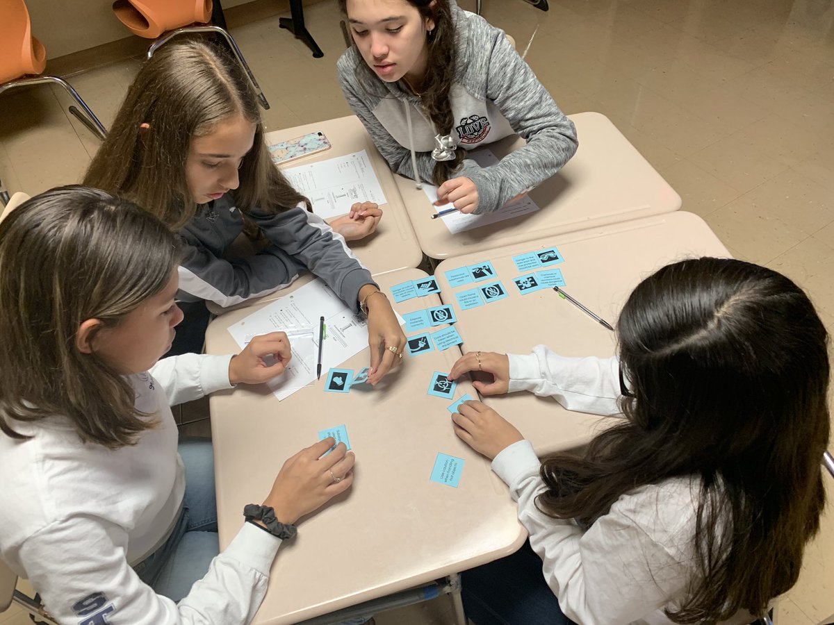 STEMagillPSMS's tweet photo. Science students @palmspringsms interacted with Science Safety today by matching lab symbols with descriptions and understanding lab safety rules with a lego rap and scenario cards. @superherobarbie @PBCSDScience @pbcsd #LearningIsFun #ClassIsOverAlready https://t.co/jZnUYBjdPZ