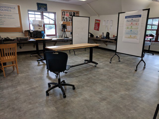 tqadams's tweet photo. Replacing carpet with vinyl tiles makes cleaning up messes in the #makerspace much easier. Now to put everything back in place! #keyschool #makered @KeySchool https://t.co/O6MUAeJ7Bh