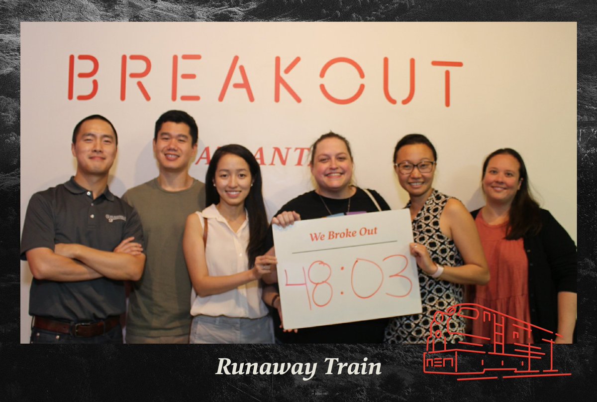 TD2timeMVP's tweet photo. We, #TeamBadMath, successfully stopped the Runaway Train and evacuated all passengers in 48:03 (1:57 left on the clock). πβ³π @BreakoutGames @BreakoutAtlanta Buckhead #BreakoutAtlanta #EscapeRoom #RoomEscape https://t.co/Q7KSwSop46