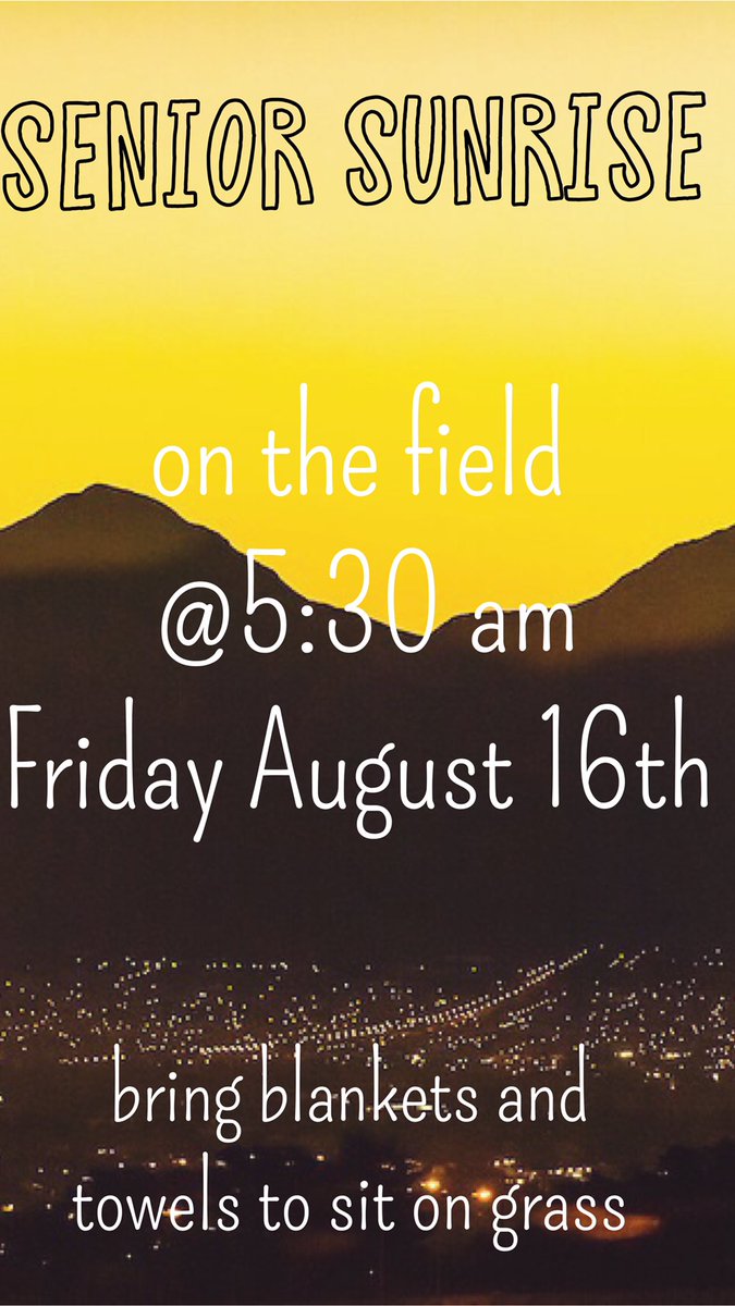 silveradoHS2020's tweet photo. Don’t forget about senior sunrise this Friday!! Also senior shirts are on sale for $5 at the banker and pick up your shirts in room 218!!! https://t.co/ONdw4tcgtm