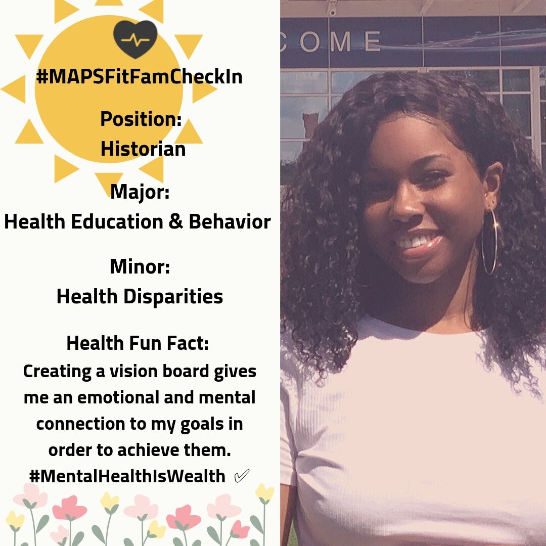 UFMAPS's tweet photo. We’re back with our final #MAPSFitFamCheckIn e-board highlight! We’re here to highlight our Historian, Kyra McFarlane! What are your goals for this upcoming semester? We would love to know. Your #MAPSFam wishes you a great start to your fall term. 🤗 #UF23 #UF22 #UF21 #UF20 https://t.co/3lsYtq3Rly