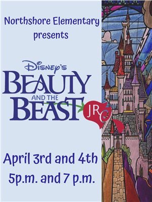 NorthshoreES's tweet photo. Tryouts for our spring musical, “Beauty and the Beast”, begin next week. Check out our website for details. #beourguest @NorthshorePTA https://t.co/DczybHwS7U