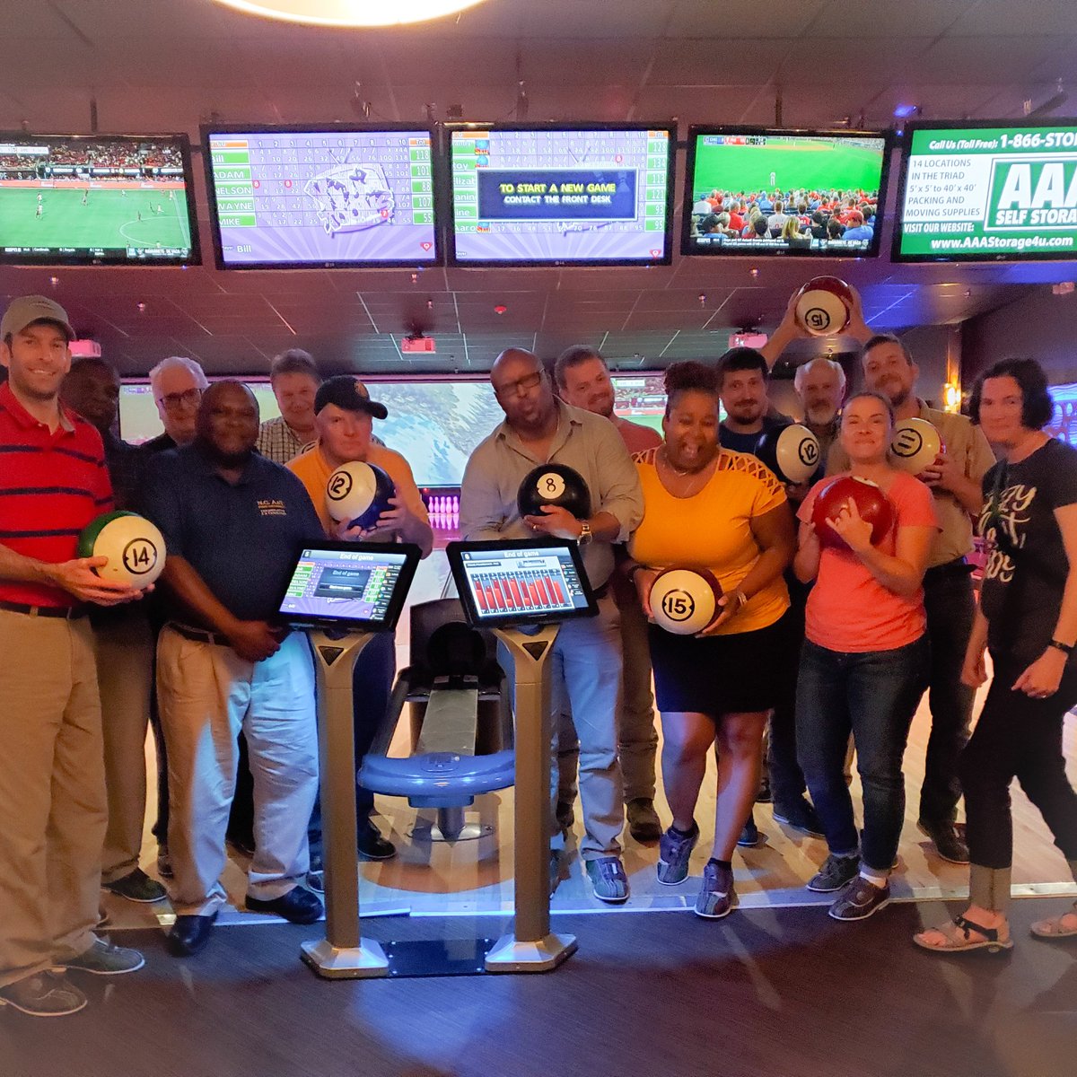 DrSJParker's tweet photo. @NCATExtension 
Agriculture and Natural Resources county &amp; campus team went bowling for team building!  #FSI2019  #NCATExtension  #AGGIEpride https://t.co/AlTtFSvMt8