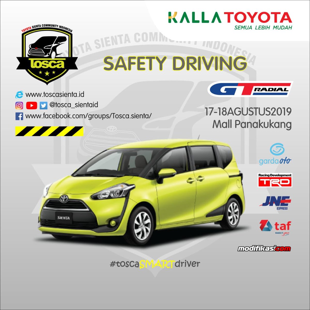 tosca_sientaid's tweet photo. βSafety Drivingβ
at #SientaFunDay2019
Presented by :
@tosca_sientaid X @KallaToyotaID
Supported by:
@gtradial
@GardaOto
@JNE_ID
@toyotafinanceid
@Modifikasicom
#TOCcelebes
#ToyotaOwnerClub
#ToscaSMARTdriver
#GTRadial
#PeaceOfMind
#KallaToyota
#toscaONEfamily https://t.co/c1DRVGoFDU