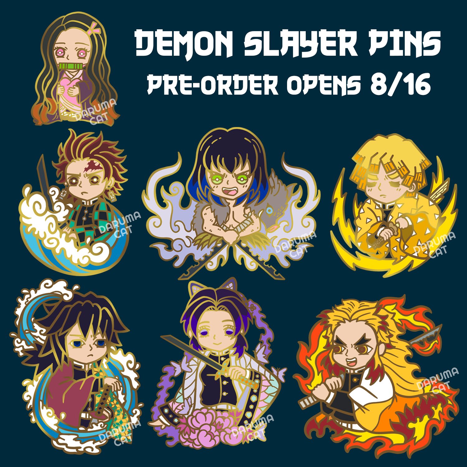 DarumaCat ➡️ AXchibi table H5🌟 on X: Demon Slayer pins will be available  for pre-orders on my  shop this friday at 12pm pst! 😊 #kimetsunoyaiba  #DemonSlayer #tanjiro #nezuko #inosuke #zenitsu  /