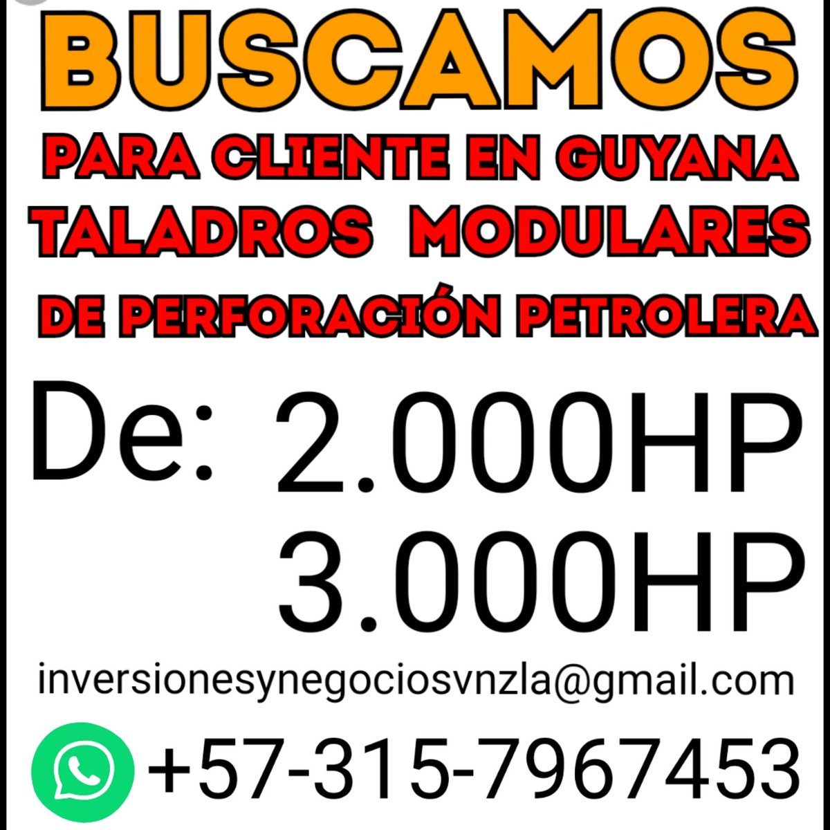 Negociosenvnzla's tweet photo. Con URGENCIA, cliente busca taladros modulares.
#drilling2000 #drilling3000
#taladrodeperforacion #drillingforsale #driilling #drillingrigs #negociosenvenezuela #petroleum #pozopetrolero #oportunidad #oilandgas #oilandgasindustry #oil #2000hp #perforaciondepozospetroleros https://t.co/Y2ltih6pSF