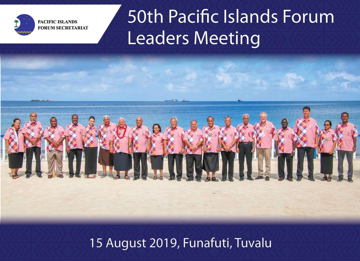 ForumSEC's tweet photo. The leaders of the Blue Pacific stand together - beside the lagoon, facing the ocean - in Fakaifou,Tuvalu #PIF2019 #family https://t.co/EGqdGKfus2