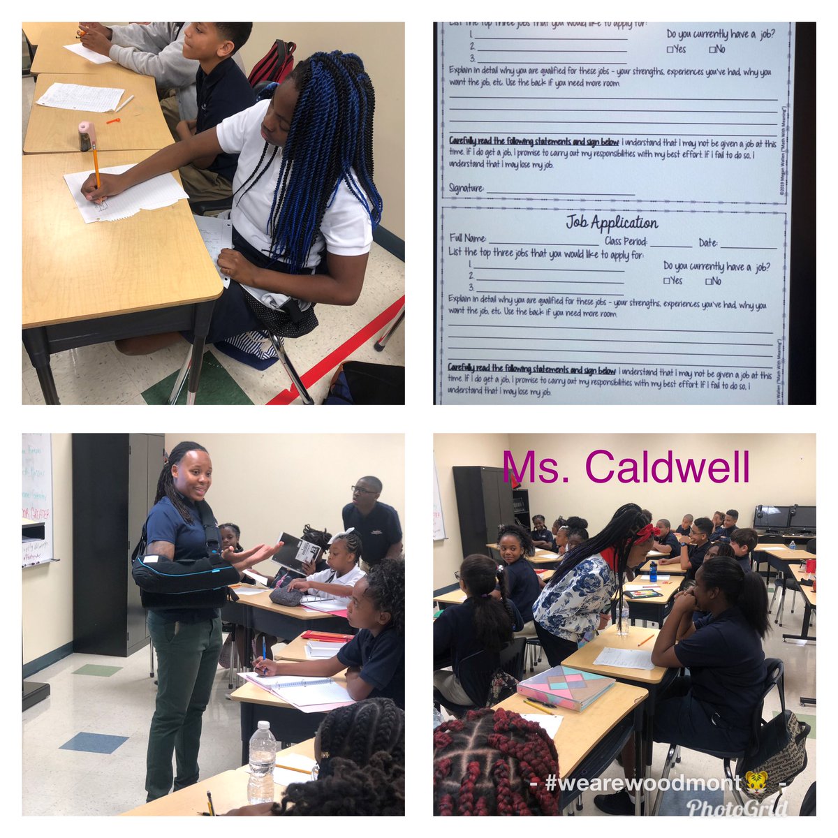 RL_Caldwell's tweet photo. Ms. Jacobs’ class applied for jobs in the class! She led them through work ethics and class expectations! Students were really engaged in the process! Way to go Jacobs! and check out baby Caldwell 👀 at students 📝@KLeon_CRTwood @LTMorris_EDU @EddieRuiz531 https://t.co/mEcDjAdu7V
