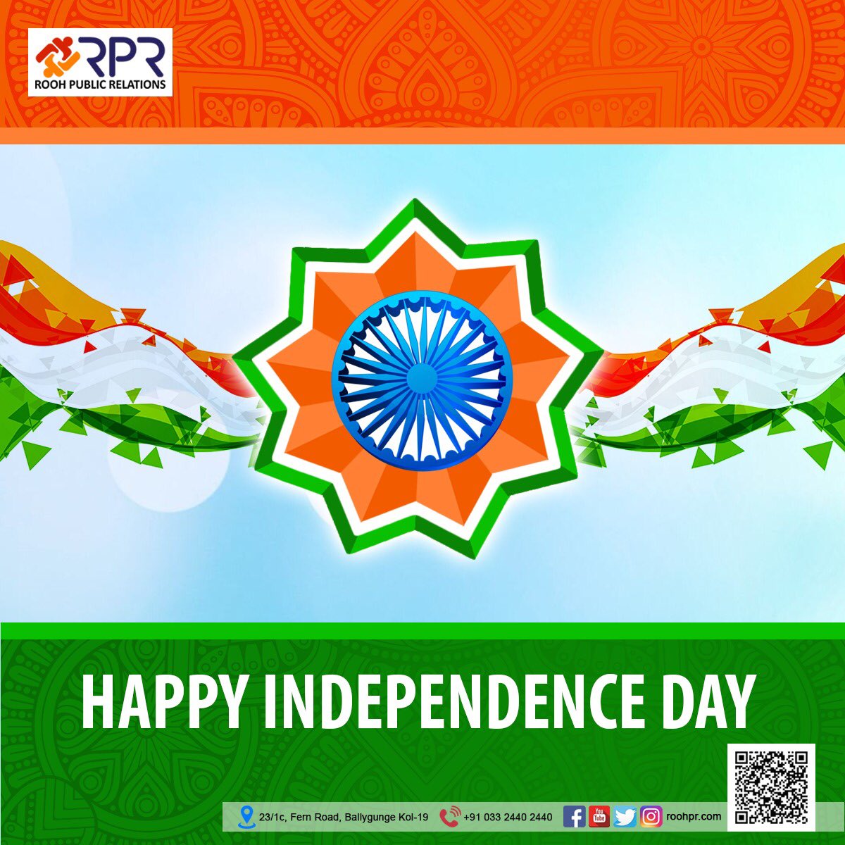 RoohPR's tweet photo. Happy Independence Day to you all..🇮🇳
#independenceday #15thaugust #roohmusic #roohmotionpictures #aspiresfoundation #kolkatamagazine #jalshiri #jalshirientertainment #roohpr #productioncompany #movie #film #Kolkata #Bangladesh #exportimport #tv #dhaka #eventmanagement #music https://t.co/Nq6RjXhyCF