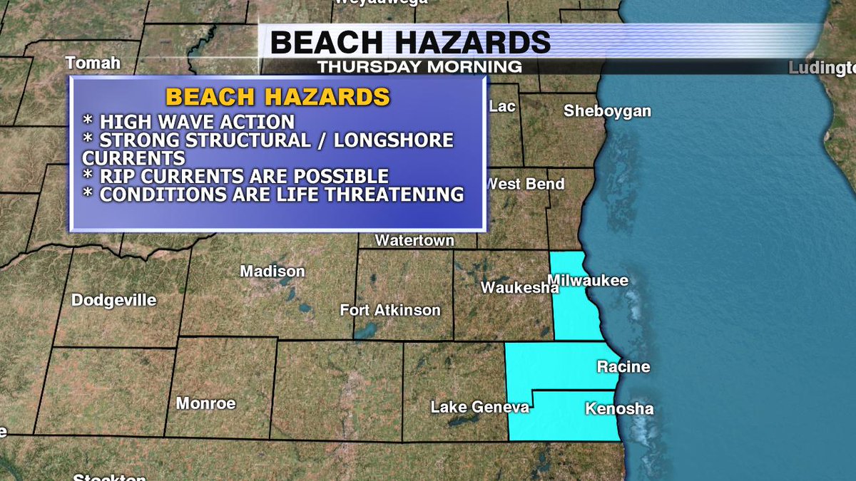Avoid swimming in Lake Michigan Thursday morning, especially in Milwaukee, Racine and Kenosha counties. Large waves and strong, life-threatening currents are expected.