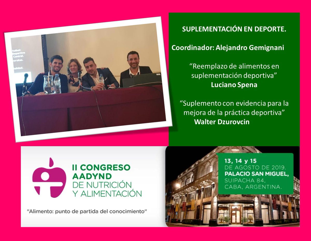 II Congreso AADYND de Nutrición y Alimentación. Una mesa imperdible sobre Suplementación en el Deporte a cargo de amigos entrañables: <a href="/licspena/">Luciano Spena</a> <a href="/nutriyejercicio/">walter dzurocvin</a> <a href="/Alejandro2204/">Alejandro Gemignani</a>
