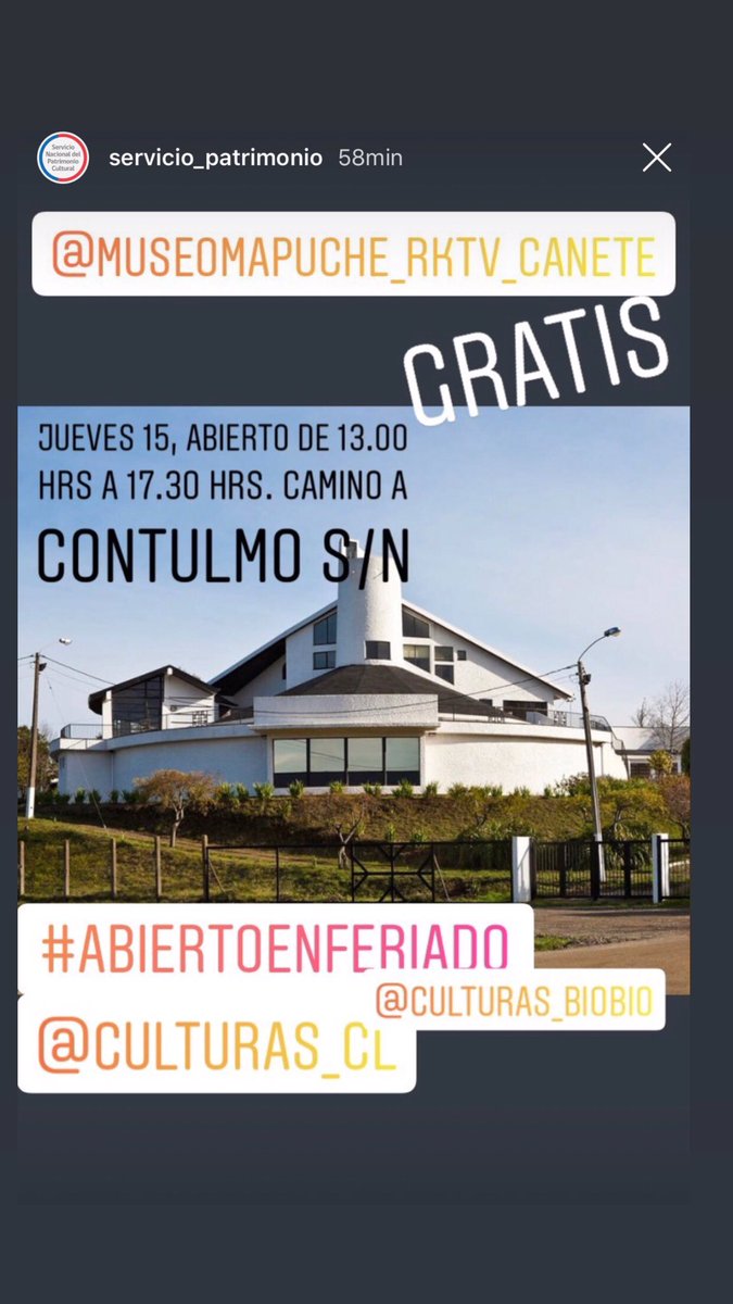 PauliGarciaCL's tweet photo. Panoramas Patrimoniales #AbiertoEnFeriado! 

via @patrimonio_cl en #BioBio.

@MHNConcepcion: abierto de 14:30 a 17:30 en Maipú 2359, GRATIS.

#MuseoMapuche de Cañete: abierto de 13:00 a 17:30 en Camino a Contulmo S/N, GRATIS.

#VamosBioBio por ➕#Patrimonio

#BioBioEnMarcha https://t.co/imuiz5K0uC