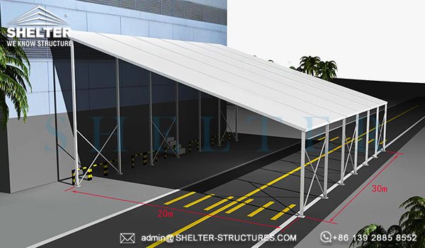 [Attached #Warehouse #Tent Solution] The jet tent, deformed from "A" frame structure is specially designed for #extra #storage #space attached on solid buildings to cover #loading #space or temporary goods stacking. 
🌐 warehousestructure.com