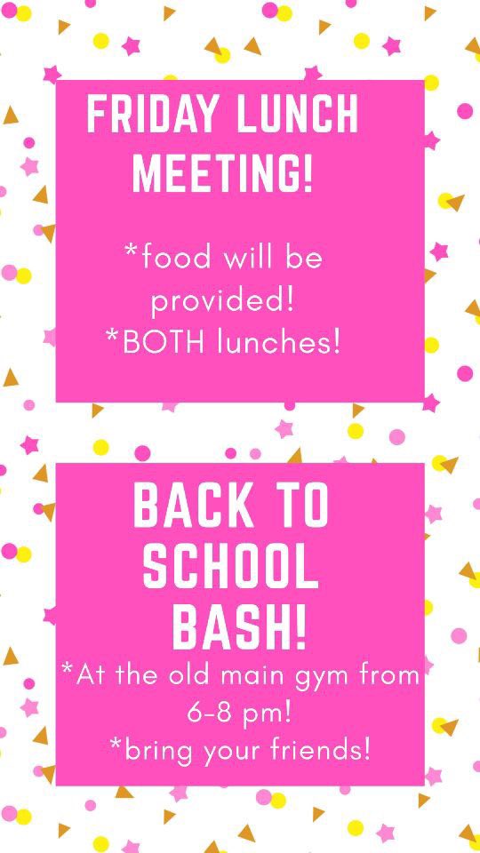 PrairieGroveFCA's tweet photo. This Friday is a big day for FCA!!! We have a lunch meeting during both lunches in Mr. Hays’ room! Food will be provided! We will also have the Back to School Bash from 6-8 pm in front of the old main gym. We’ll have food, games, worship, and a speaker! Everyone is welcome!!! https://t.co/XV5eQzdP1N
