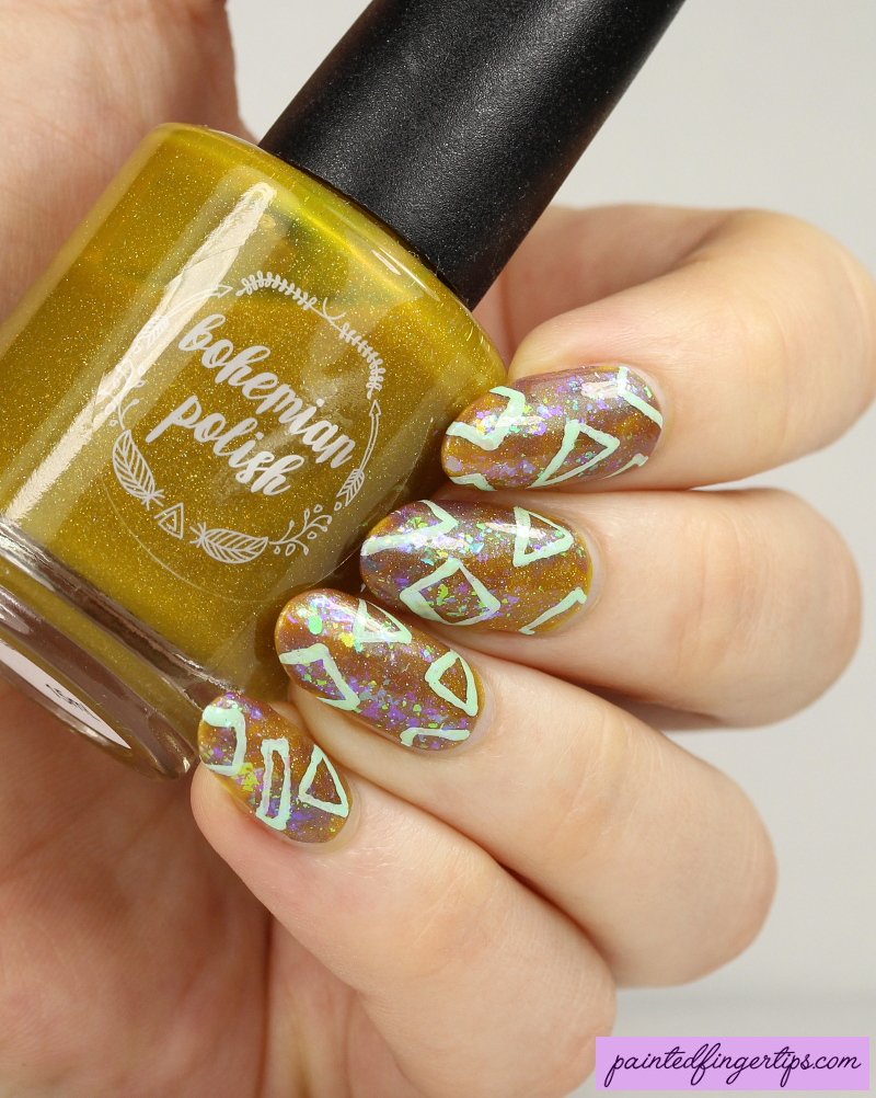 This week, the Digital Dozen is doing patterns and I've created this geometric look with a unique colour combination! Details at paintedfingertips.com/2019/08/yellow… #nails #nailart