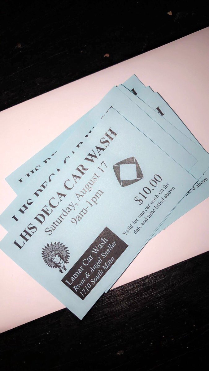 LamarcoDECA's tweet photo. The Deca chapter is having a car wash this Saturday Aug. 17th from 9am-1pm! Each ticket a student sells will go towards their New York trip or towards the Deca Chapter, if they are not going to New York. Tickets are $10, if you would like one let anyone in the Deca chapter know! https://t.co/99lMpskcz2