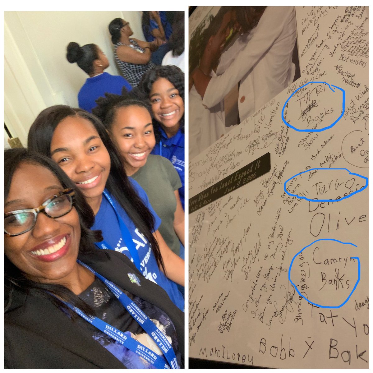 KikiBakerBarnes's tweet photo. When life comes full circle. 14 years ago Tayler ( Fr at Dillard), Camryn ( Jr at SUBR) & Tiara(Jr. at Dillard) were autographing our wedding photo memento. Now they are in college. So proud of these young ladies! Remember who you represent & who you are #mindenfam #318 #StRest https://t.co/CLZwEd3C6A