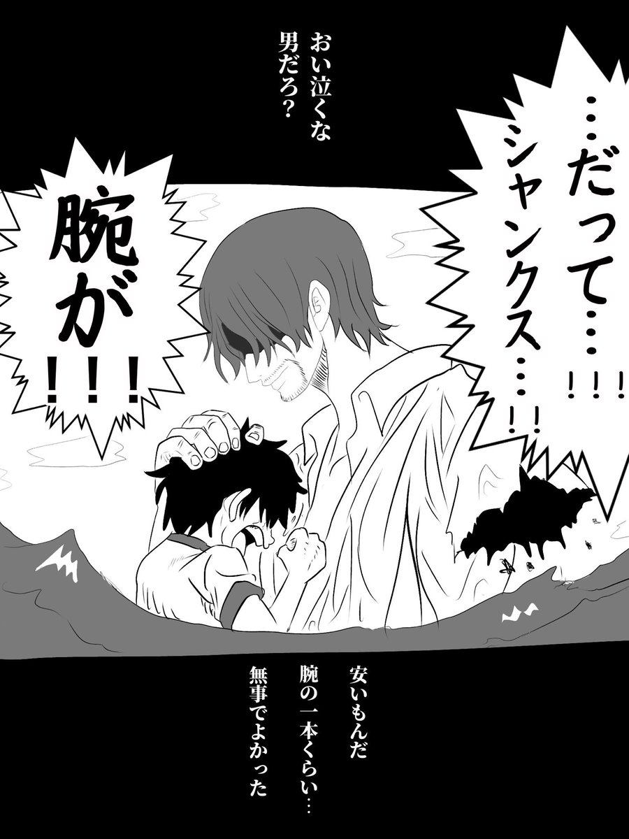 シャンクスが片腕になった真相て真面目にこんな感じだと思ってるけど違うかな?
#ワンピース 