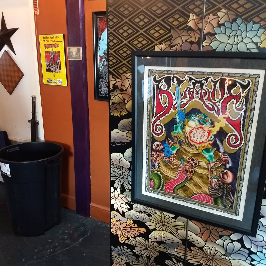 BladeGamingInc's tweet photo. Amazing painting for the store by Chris Fox. He's a killer tattooer and friends with my brother and they surprised me with this awesome piece that's right at home in our fantasy castle gaming fort. https://t.co/TnaUjSqu4U