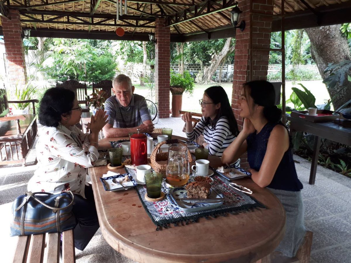 Cristina and recently hosted for merienda two summer interns at the International Rice Research Institute, to discuss their research on nutrition security.  From left to right are Cecilia Acuin of IRRI (mentor), myself, Le Ngoc Thao and Priscilla Trinh, a Borlaug-Ruan intern.