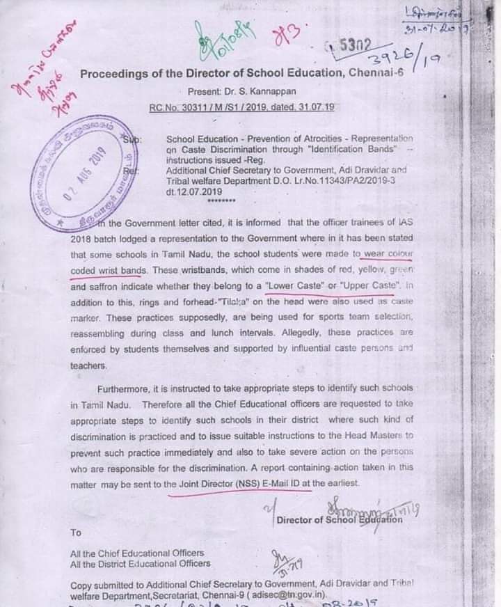 Neelam_Culture's tweet photo. Evil things are happening despite circular being issued to ban caste wrist bands in T N schools. Schools administrators shall take effective steps to prevent this kind of differences between school kids.
#Tamilnadu #schools #Castebands #AnnihilateCaste

@beemji @CMOTamilNadu https://t.co/IE3HHRxOpL