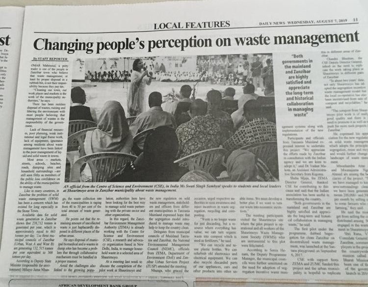 CleanZanzibar's tweet photo. DailyNews, Zanzibar coverage on felicitation of workers on #Decentralised waste management in #Shaurimoyo ,1 August #segregationisthekey #composting #recycling @CSEINDIA @sunitanar @swatissambyal @Bh_Chandra @aboudjumbe @SoniaHenam @WBTanzania @UNEnvironment #Tanzania #EastAfrica https://t.co/avxVPcs4JB