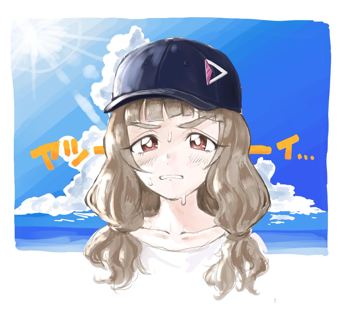 kamiya nao 1girl solo hat baseball cap cloud sky brown hair  illustration images