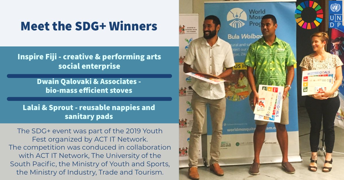 UNDP_Pacific's tweet photo. It was a hard decision to choose 3⃣ winners out of 10 great pitches 🔝 These social #entrepreneurs had the most impactful, scalable and viable proposals. Vinaka and congratulations to Emma, Dwain and Ben 💪 #TeamFiji #YouthDay #IYD2019 https://t.co/feNLtVjL4X