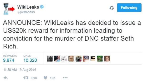 The first time in Wikileaks history they've offered a reward for what happened to someone that they won't say is or isn't a source..  #SethRich  #HisNameWasSethRich