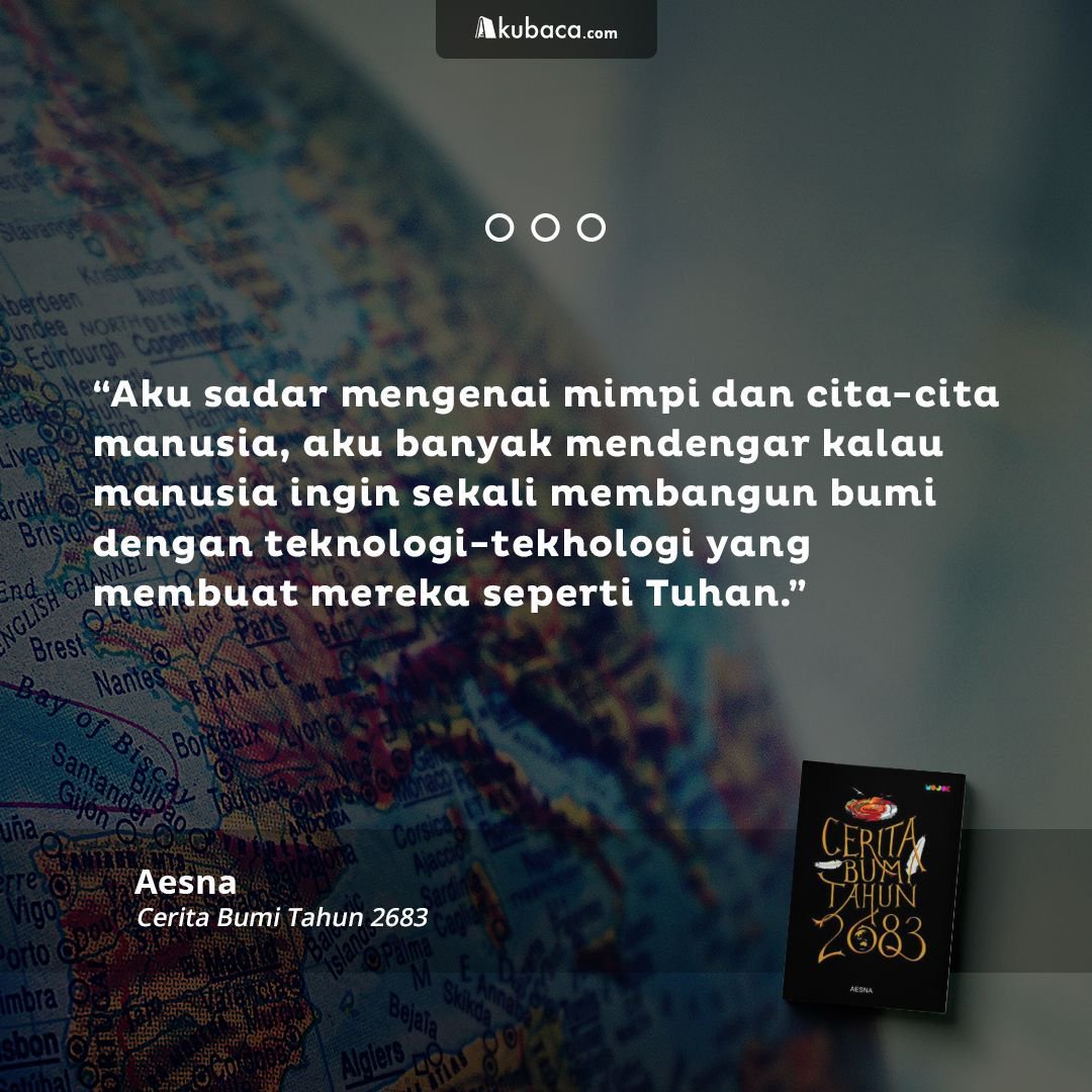 akubacadotcom's tweet photo. Cerita Bumi Tahun 2683, bumi tengah penuh luka. Kisah ini adalah bukti tangisannya.
Di tahun 2683, bumi sedang kesakitan. Tanah hijau berubah menjadi cokelat dan gersang dibakar api yang semena-mena
tersedia di https://t.co/KTxySiJ1TV
#Akubaca #CeritaBumiTahun2683 #Aesna https://t.co/cKJtaxOWjO