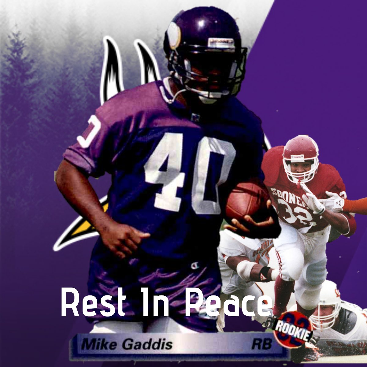 yungtru21's tweet photo. @NFL @Vikings today we lost the greatest running back that never got to see the field. My cousin Mike Gaddis a former 6th round draft pick to the Vikings in ‘92 passed away today. https://t.co/EE49fji2JM