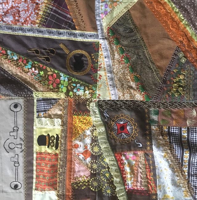 j_wurzbach's tweet photo. Another 2 + 2 = 4. Four of my 35 #quiltsquares in my Orange & Yellow #CrazyQuilt.
#wip #handstitched #needlework #crazypatchwork #scraps #upcycledfabric #improvpiecing #improvpatchwork #improvembroidery #freeembroidery #victorianinspired #steampunkart https://t.co/F4HkgBJ4I7 https://t.co/7nXXfrNxmH