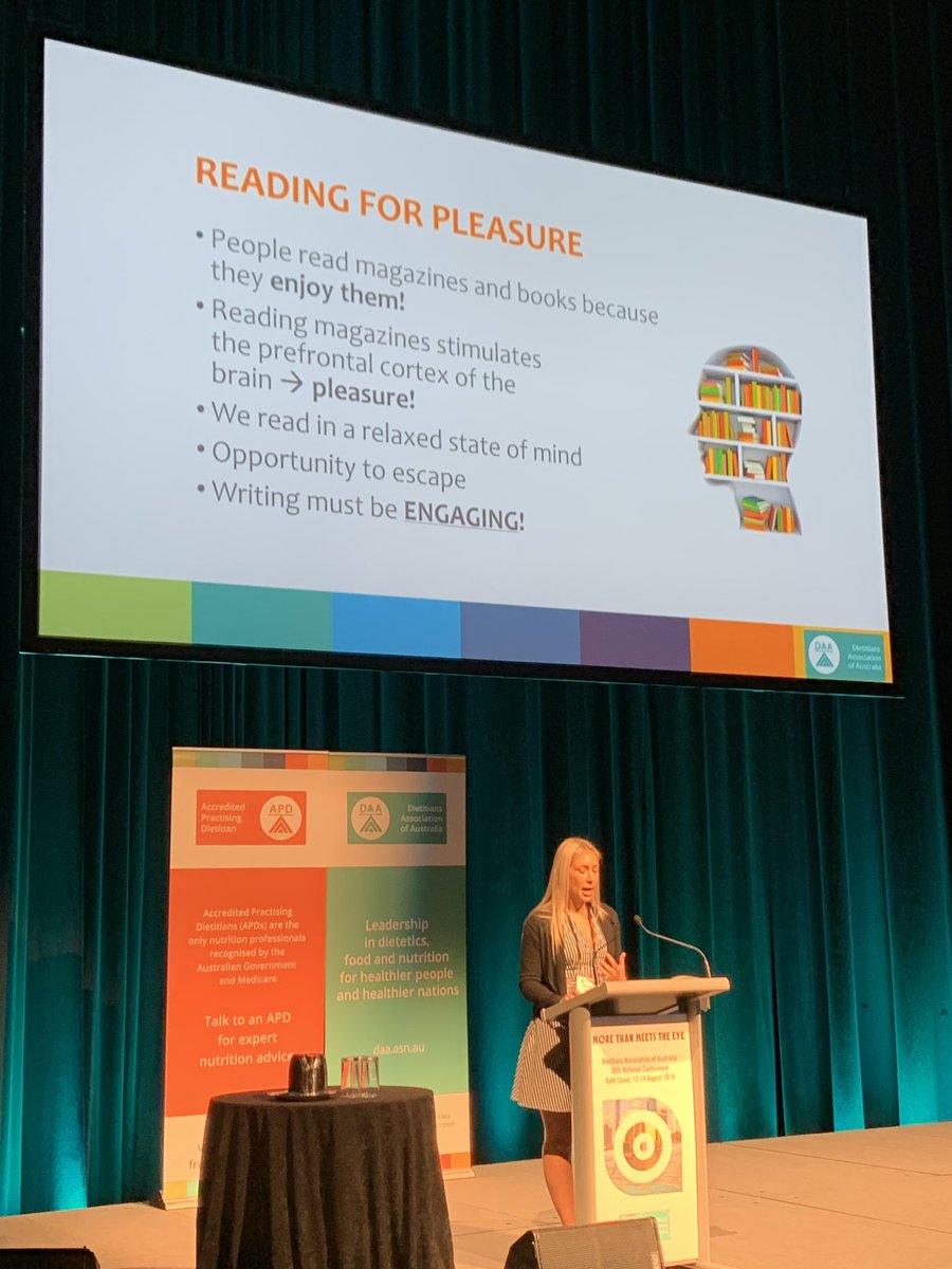 Never forget, people read magazines for pleasure, and your writing has to be engaging <a href="/brookelongfield/">Brooke Delfino APD</a>. Think about how you would explain a topic to your mates at a dinner party. #DAA2019