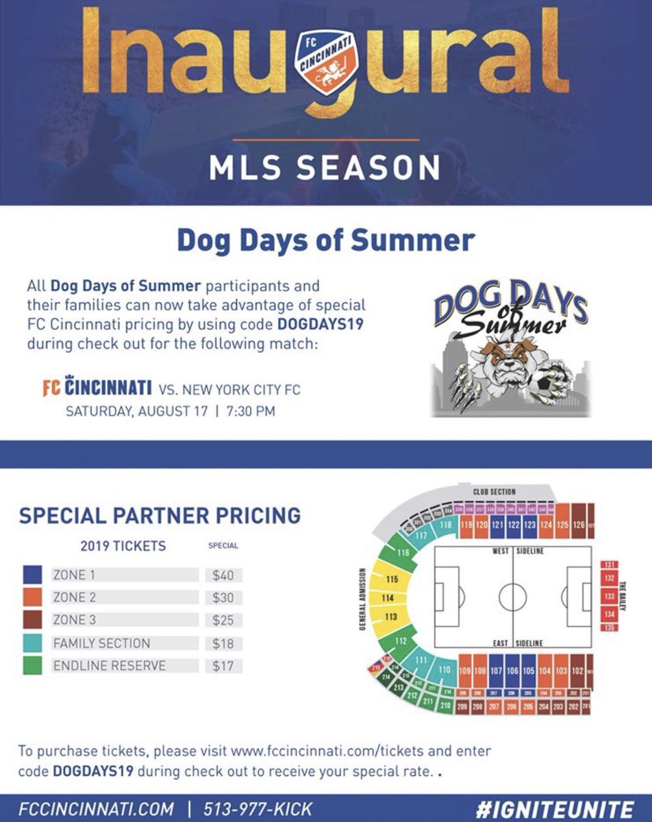 alliancecincy's tweet photo. We are 4 days away from Kickoff for Dog Days of Soccer Tournament!
Don't forget to check out the awesome chance to see FC Cincinnati take on New York City FC Saturday night at 7:00pm! Discounted tickets can be found at: https://t.co/N3ZaegP6pQ - Use the Code DOGDAYS19! https://t.co/yh2L1ucrA5