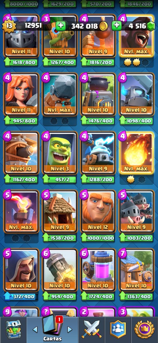 Vendo cuenta de CR a buen precio 

Todas las comunes y mayoría de especiales al Máximo 

Algunas épicas al Max y legendarias 

4,500 Gemas 

Cualquier oferta vía DM que estará abierto 📩