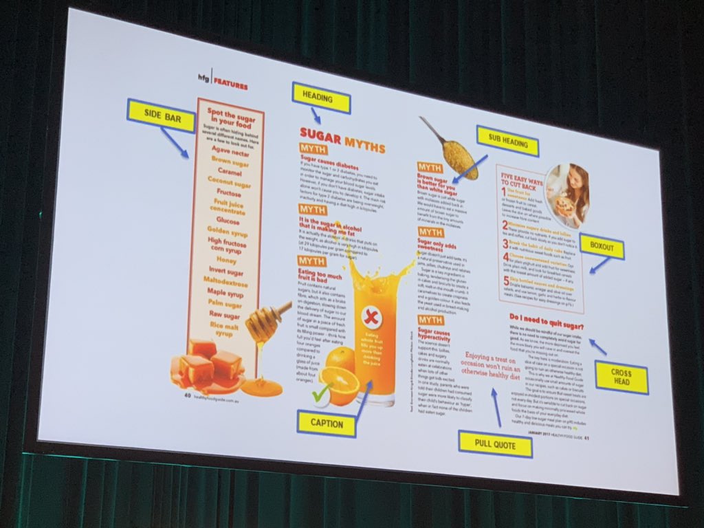 When you write for a magazine, think about the end layout and how you can break up your copy to make it easier for readers. Structure your story with multiple access points <a href="/brookelongfield/">Brooke Delfino APD</a> <a href="/healthyfoodmag/">Healthy Food Guide</a> #DAA2019