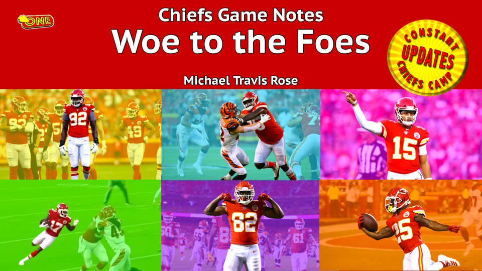 Laddiemorse's tweet photo. Chiefs Game Note: Woe to the Foes
Michael Travis Rose
https://t.co/r7i0fCtWLG
#ChiefsKingdom #ArrowheadOne
@SportsRadio810 @NFLFanBlitz @ChiefsReporter @RealMNchiefsfan @mitchholthus #NFLDraftNews @KCChiefs_Matt @ByNateTaylor @Chiefs @PatrickMahomes @cheetah @mattderrick https://t.co/O4KBS2d553
