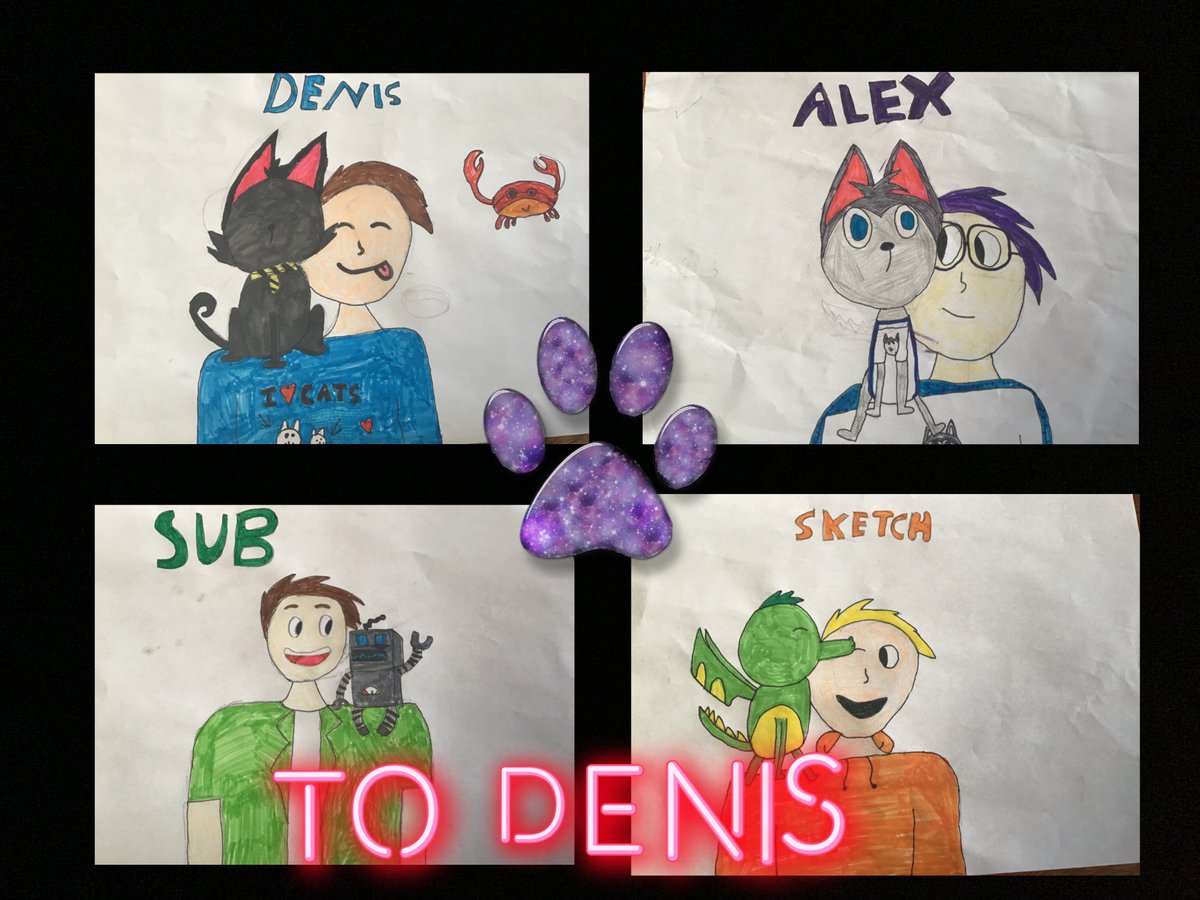 darkdragon4NR's tweet photo. @DenisDailyYT Hey there, my daughter is a huge fan of yours &amp; Sir Meows a lot. She drew this for you and the pals. Hope you like it, cheers!!! https://t.co/R8N13eJyhC