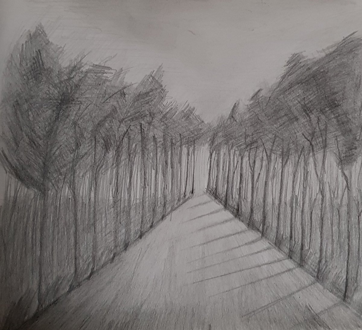 one point perspective drawing landscape